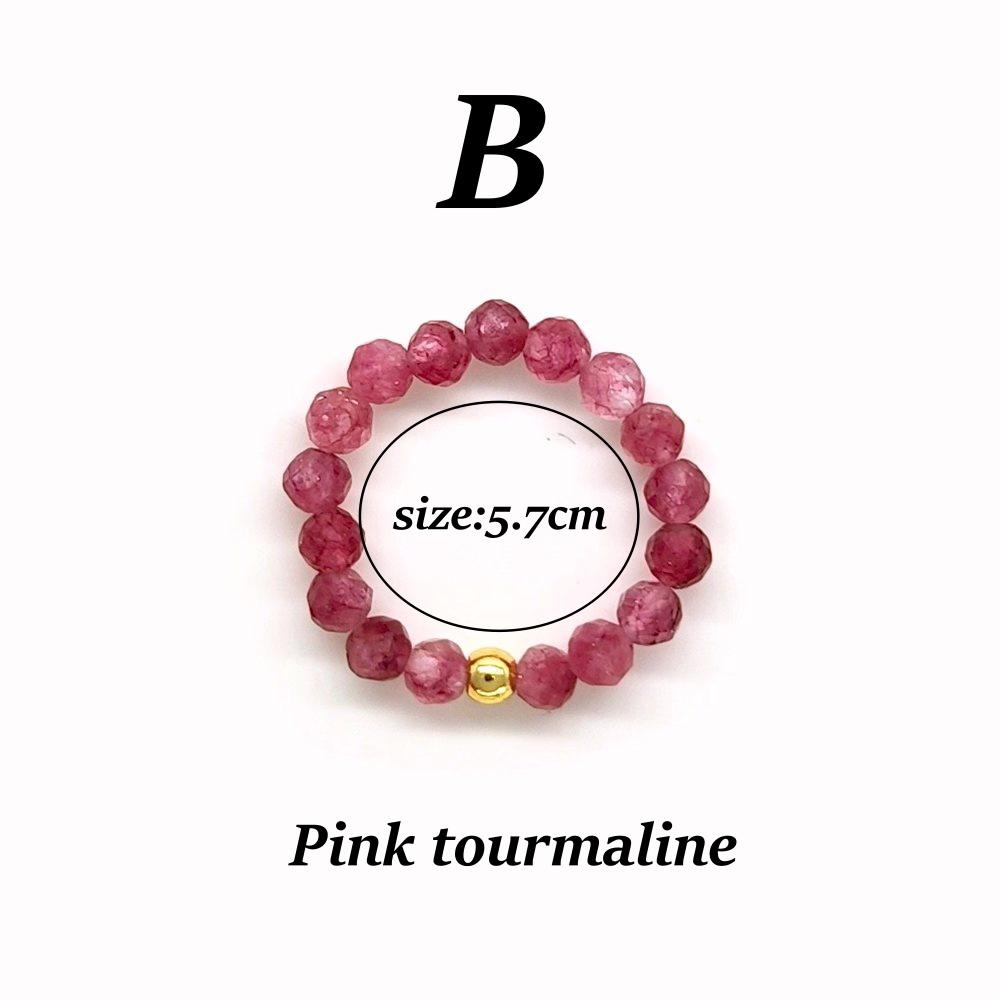Vlen Natural Stone Ring Stackable Beads Elastic Finger Ring Elegant Dainty Boho Handmade Jewelry for Daily Wear & Gift
