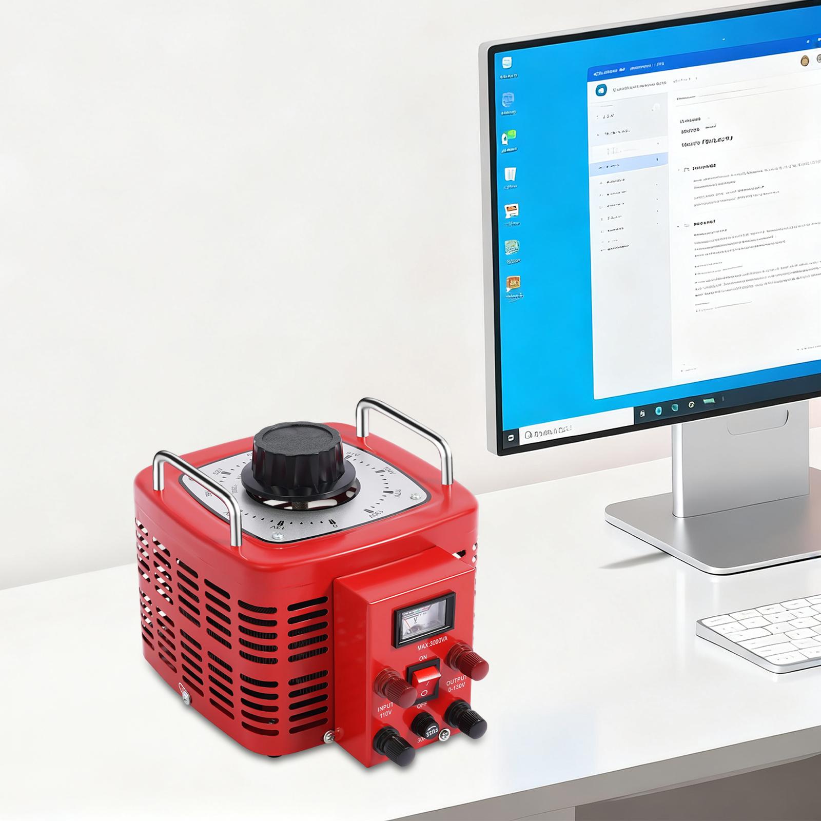 

Професійний регульований трансформатор напруги 3000 Вт, вихід 0-130 В змінного струму з 4 запобіжниками, змінний перетворювач потужності 110 В на 0-130 В, високий струм 30 А червоний