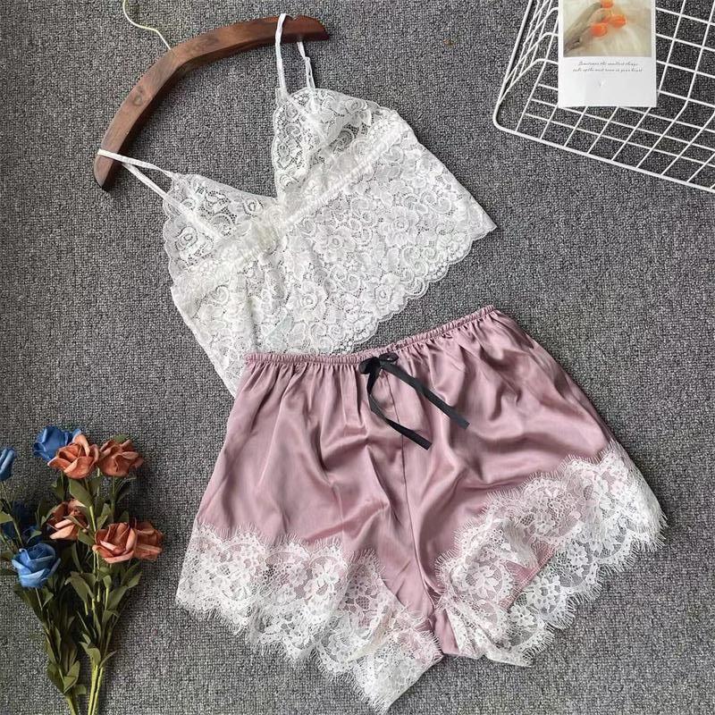 Women's Lace Pajama Set Export Sexy Elegant Pullover Lace Sleeveless Lace Suspenders Pajamas
