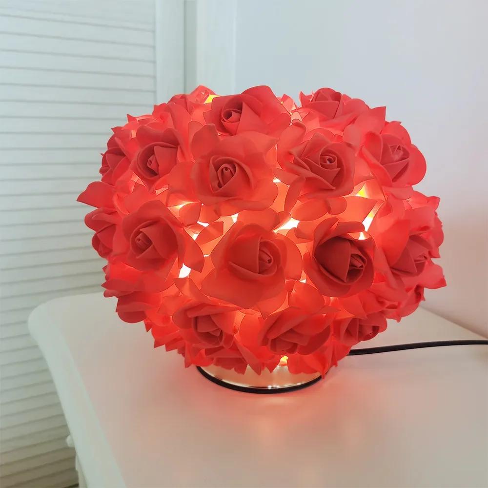 

Creative Country Rose Gold Plate Romantic Lamp for Gift Wedding Birthday Princess Girl Bedroom Valentine s Day Bedside Light usb plug