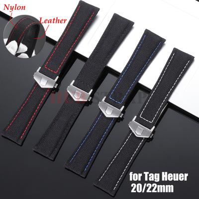 20mm 22mm Canvas Nylon Leather Watch Strap Fold Buckle Black Watch Band for Tag Heuer CARRERA AQUARACER Watch Bracelets for Men