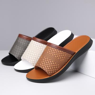 Lightweight Big Size Men's Slippers Casual 2025 Summer New Flip-flops for Men Solid Color Leather Beach Shoes Male