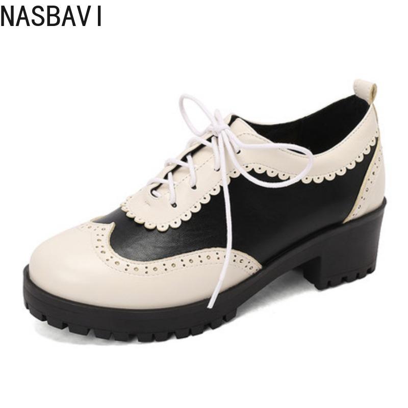 

Loafers for Women Round Toe Block Heels 5cm Lace Up Mixed Color Pumps Plus Size 43 44 45 Leisure Soft Daily Shoes 39