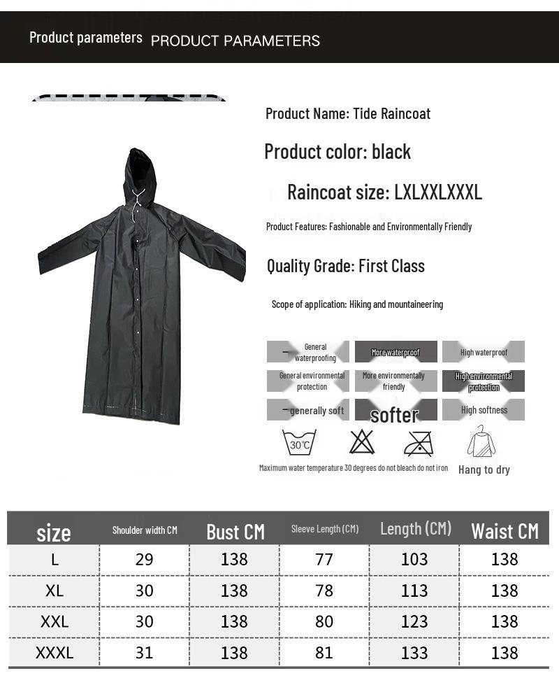 

Взрослое черное пончо-дождевик в стиле тренча с капюшоном, очень толстое, ветрозащитное, для рыбалки L