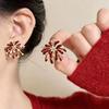 Burgundy Drop Glaze Zircon Fireworks Stud Earrings Women's New Popular Earrings Unique Niche Beautiful Earrings