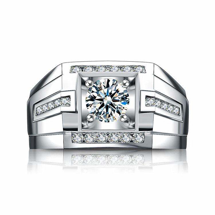 Ring Korean style men's ring plated 18K white gold diamond ring men's high carbon diamond luxury diamond ring