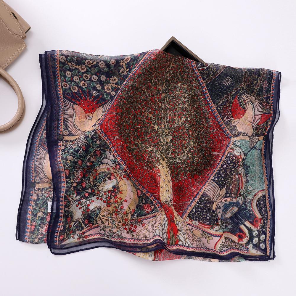 Women’S Summer Tree Printing Thin Soft Chiffon-Like Georgette Scarf 160Cm Long Neck Wraps Sunscreen Shawl For Beach & Office