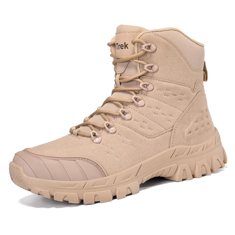 Men's Waterproof High-Top Desert Combat Boots - Wear-Resistant, Anti-Slip, Breathable, Large Size for Autumn/Winter Mountaineering & Hiking.