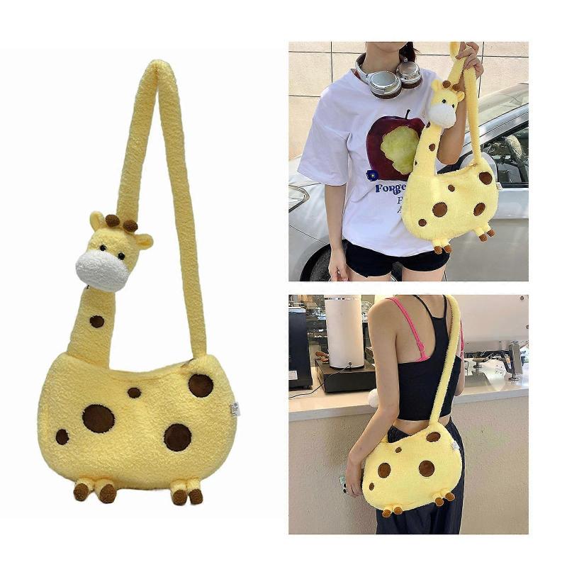 Korean Styles Crossbody Bag for Women Lovely Cartoon Bag Casual Messenger Bag Plush Giraffe Shoulder Bag Shopping Bag