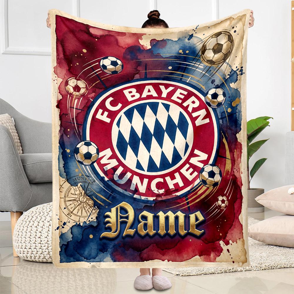 Bayern Munich Soccer Poster Customize Your Name Blanket Cozy Personalized Blanket Comfortable Perfect for Office Chair Bedding Nap Livingroom
