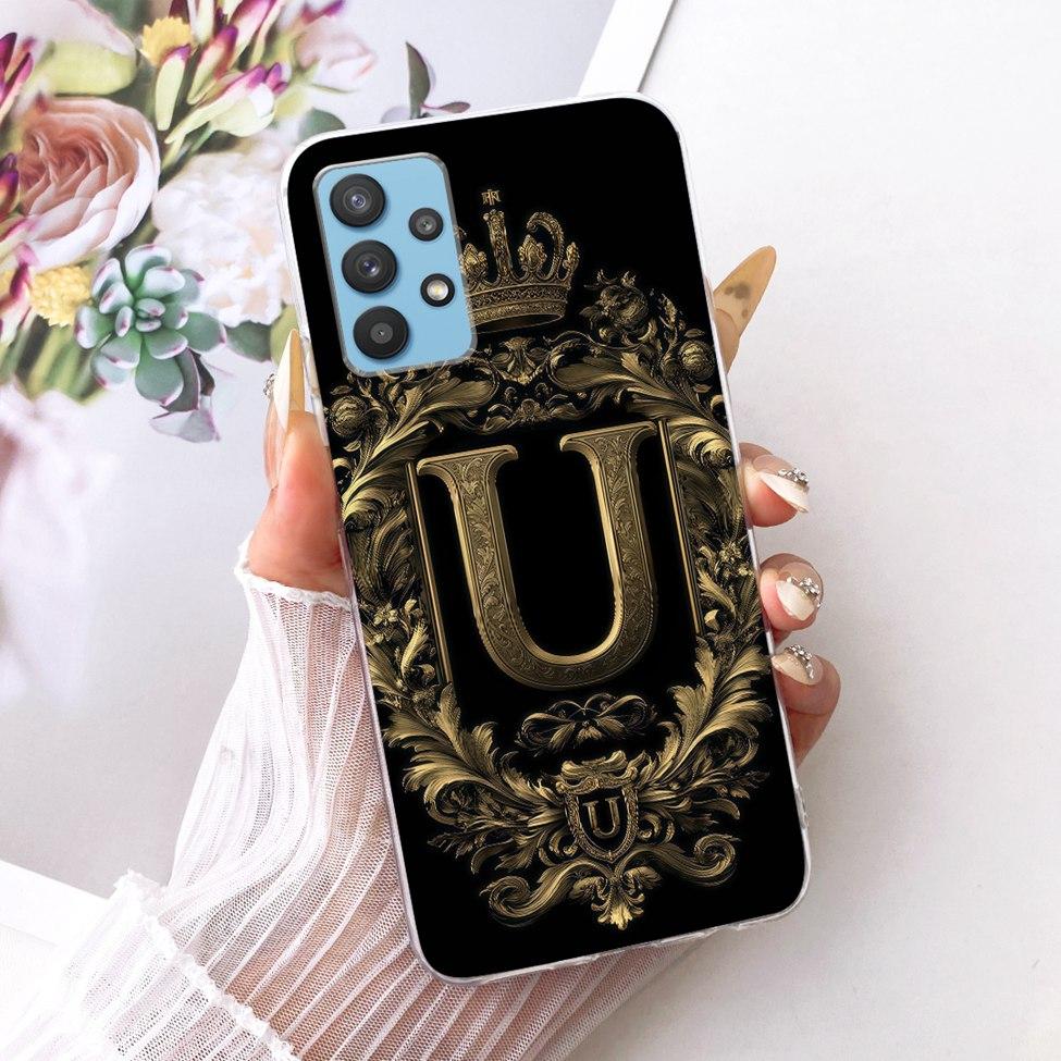 Clear For Samsung A32 5G SM-A326B Cover For Samsung Galaxy A32 5G Case Luxury Crown A-Z Letters 2D Flat Pattern Soft Phone Case