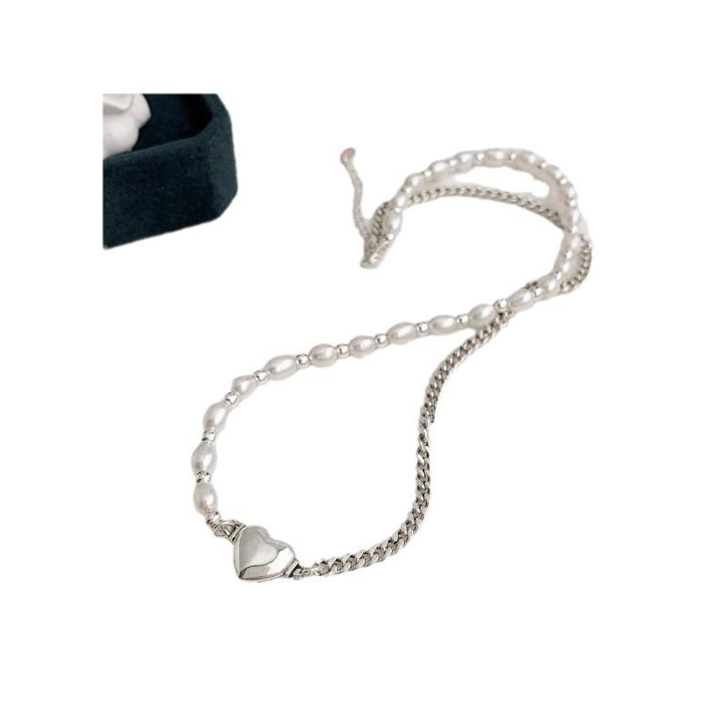 Korean Double Heart Pearl Necklace - Women's Fashion Choker Clavicle Chain
