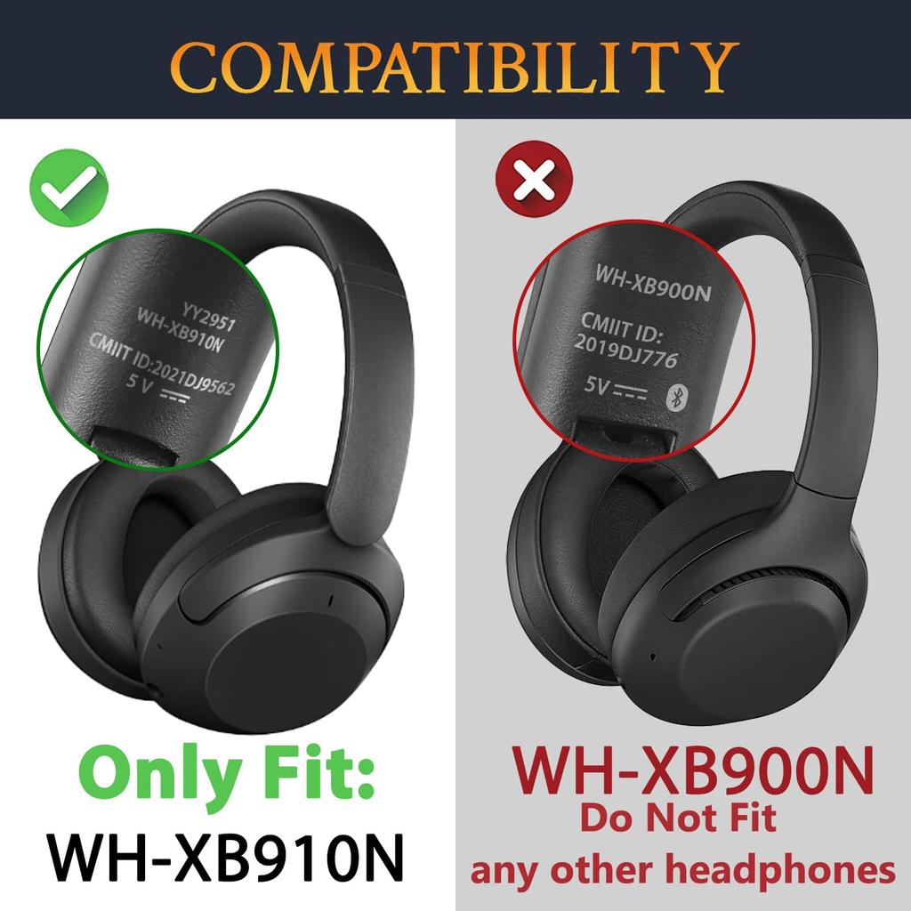 SOULWIT Ear Pads Ear Cushions for Sony WH-XB910N Wireless Noise Cancelling Headphones - Headphone Pads XB910 Extra Bass Replacement Pads Protein Leath
