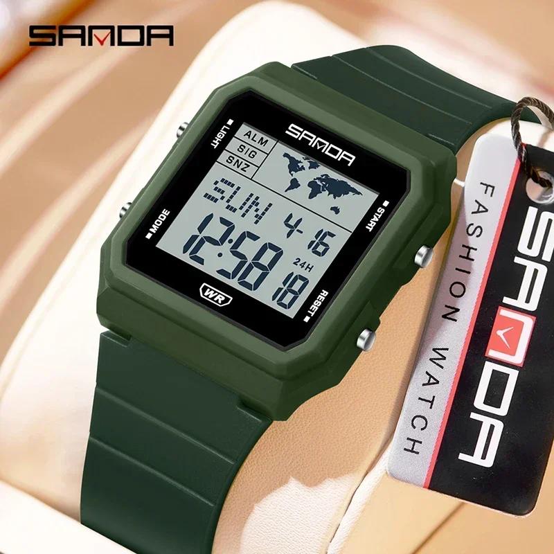 SANDA Outdoor Sport Fashion Men Electronic Watches Multifunction Alarm Clock Countdown LED Luminous Waterproof Men Wristwatc