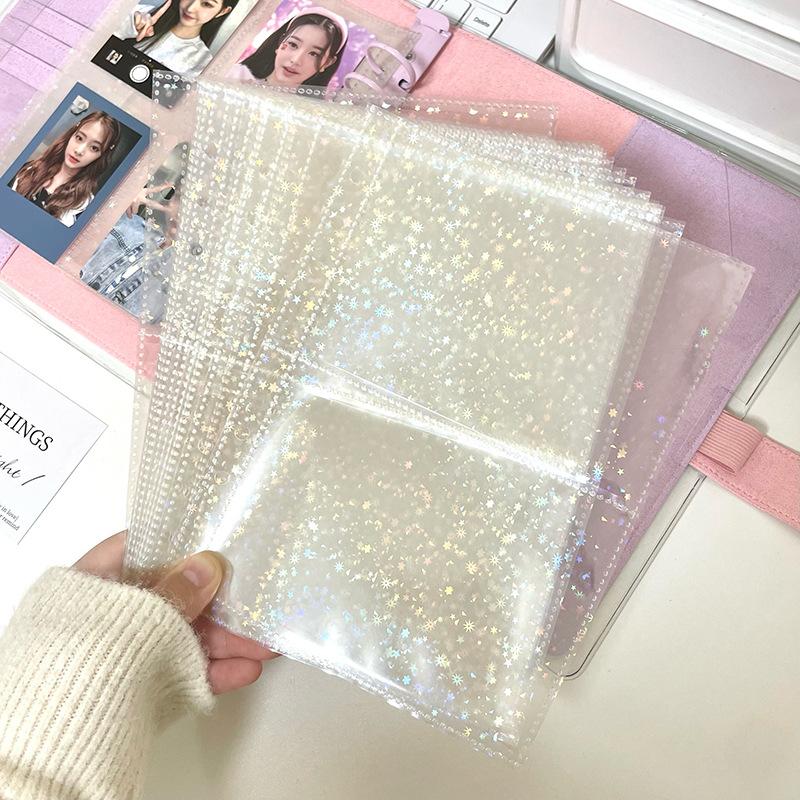 A5 Laser Star Transparent File Holder Notebook 6 Hole Loose Leaf DIY Goll card Album Binder Rings PVC Storage Binding Folder