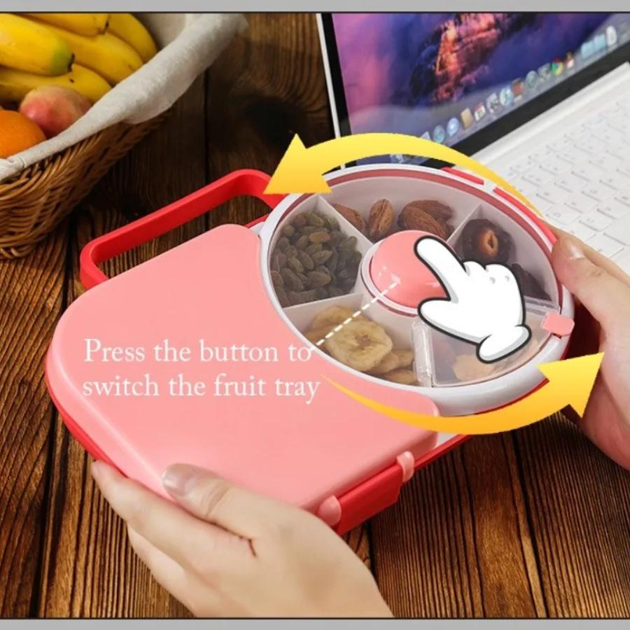 Mittagessenbox Drehbar 5 Fächer Bento Camping Mahlzeitbox Snack-Organizer Auslaufsicherer Deckel Tragbarer Mittagessensbehälter für Erwachsene Kinder Geschenk