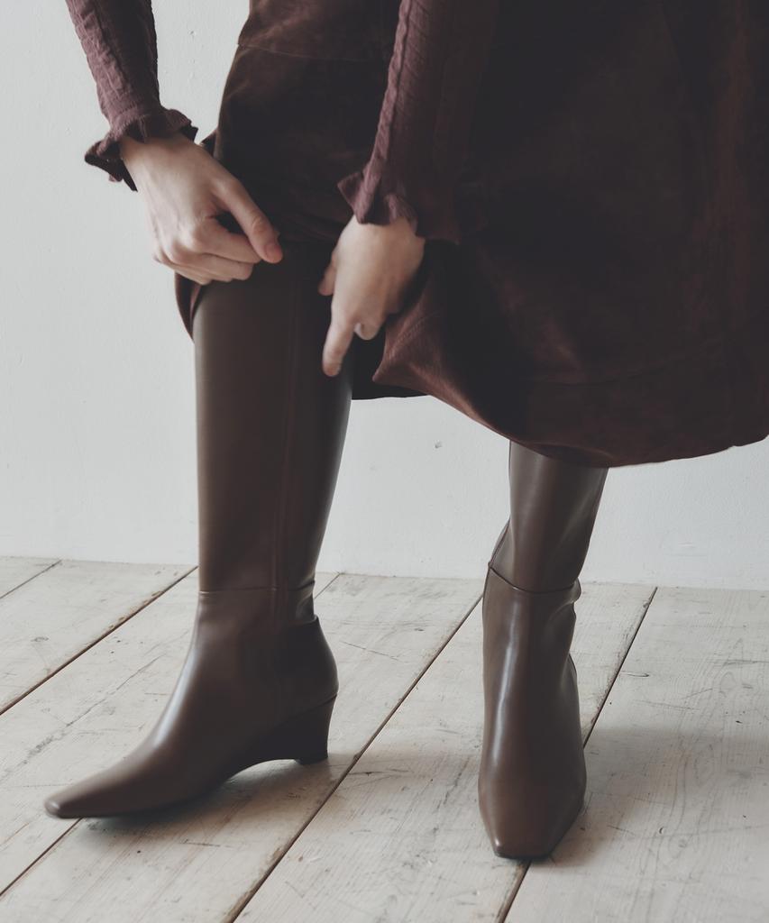 Moodnight Zina Wedge Heel Square Long Boots - 2 Colors | 5Cm