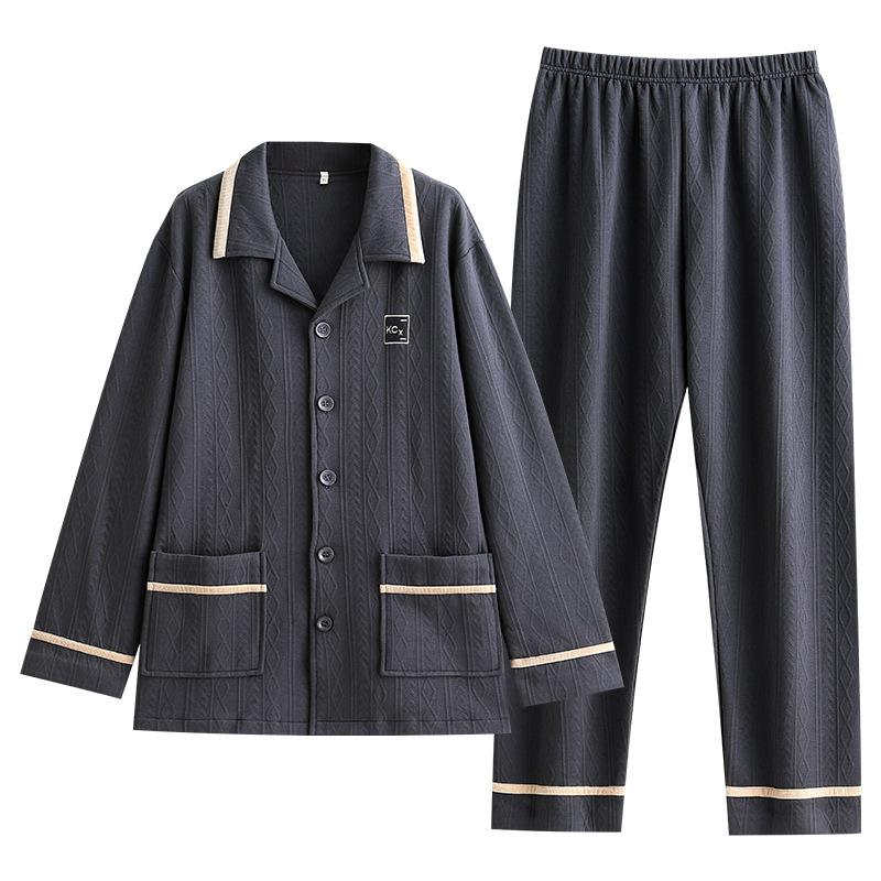 Pajamas Men'S Spring And Autumn Thickened Cotton Long Sleeve Homewear Autumn And Winter Thin Winter Cotton Padded Air Cotton Interlayer