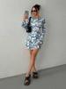 2025 Spring/Summer Women's Printed Flared Sleeve Backless Mesh Dress