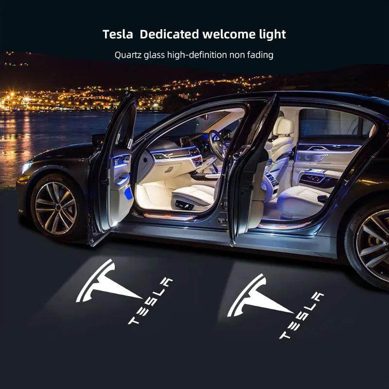 2Pcs Car Door Projector Lamps Welcome Lights Accessories For Tesla Model 3 Model S Model X Model Y Cybertruck Roadster SpaceX