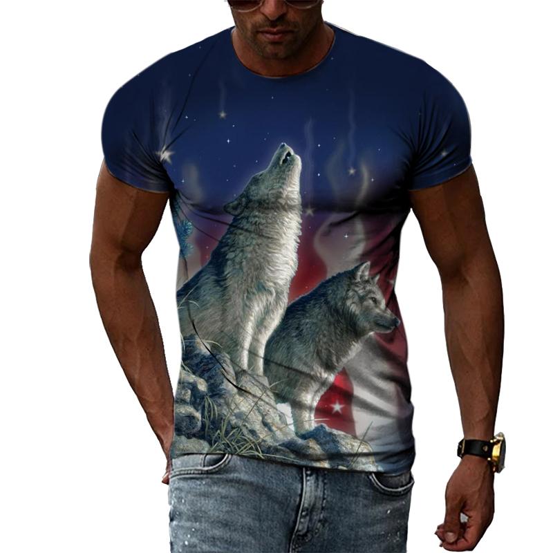 Fashion Hip Hop 3D Animal Wolf Men T-shirt Summer Trendly Casual Personality Printed Graphic T Shirts O-neck Short Sleeve Tees