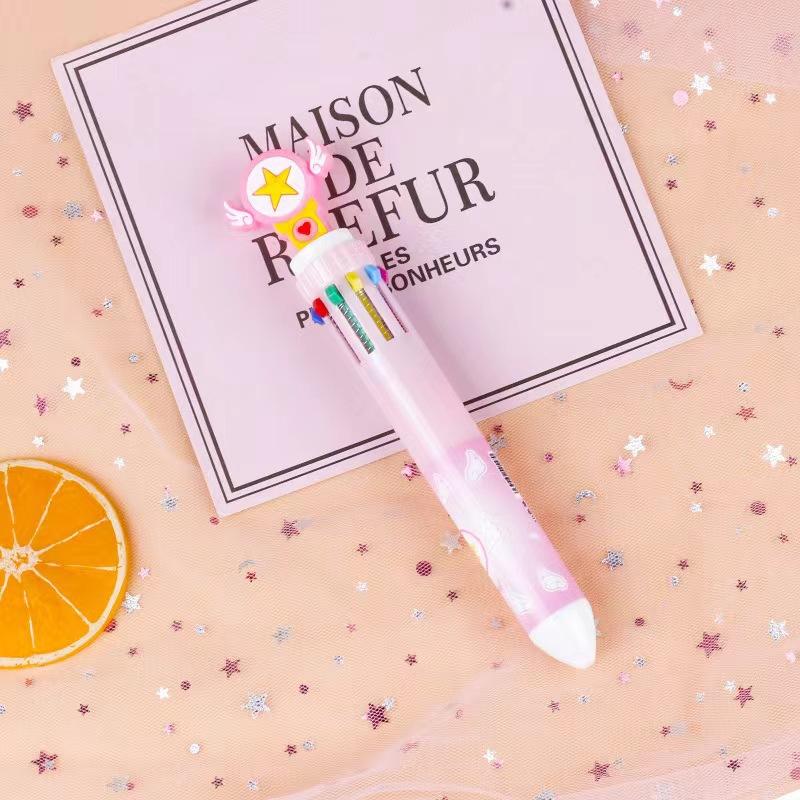 Ten-color Ballpoint Pen Girl Heart Cartoon Press Multi-color Pen Multi-function Color Handbook Pen Creative Cute Pen