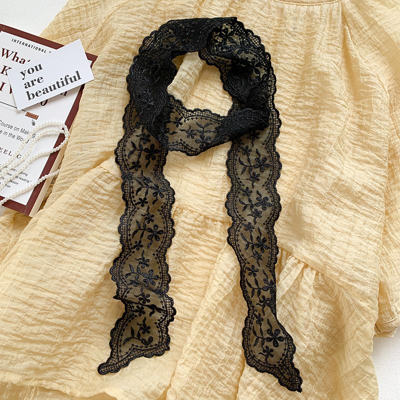 Korean temperament retro lace belt headband long ribbon decorative scarf ins small silk scarf necklace silk scarf women