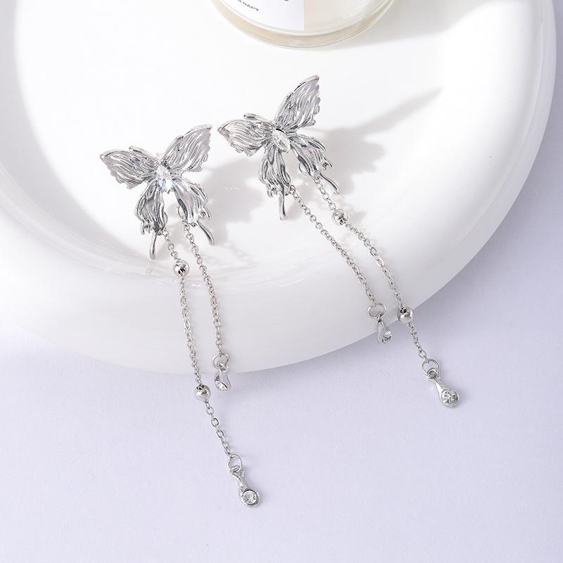 Fairy Butterfly Fringed Earrings Collection, Metal Wind Diamond Chain Earrings Exaggerated And Thin Stud Earrings