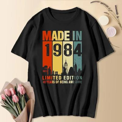 1984 40. 40 Yaş Sınırlı Sayıda Vintage Pamuklu Tişört Erkek Kadın Doğum Günü Yıldönümü Tişörtleri Hediye Kısa Kollu Tişört Üstleri