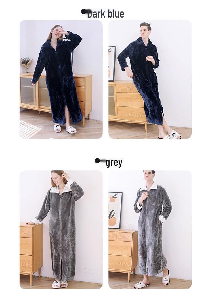 Women's Plus Size Long Nightgown - Double Zipper, Autumn/Winter Pajamas, Home Wear Robe