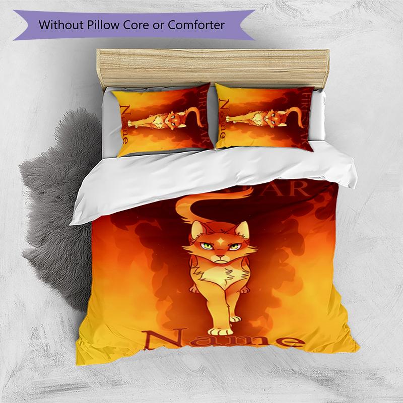 3pcs Custom Name Warriors Cats Bedding Set Duvet Cover Closure Includes 1 Duvet Cover & 2 Pillowcases for All Seasons Bedroom Decor