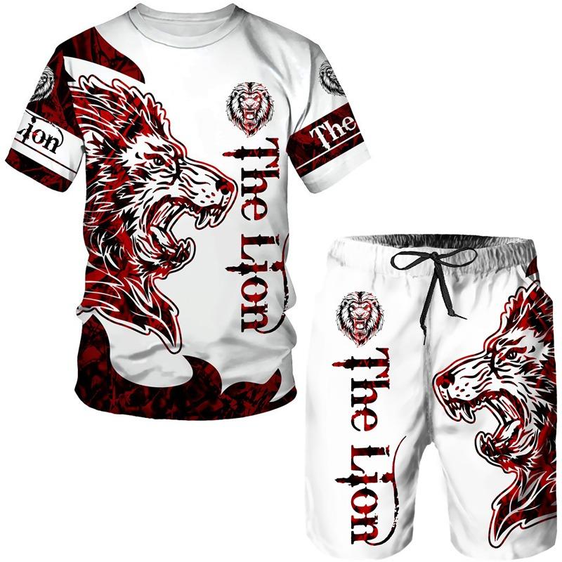 Summer Men's 3D Tiger Print Men's T-shirt Suit Casual Sportswear Streetwear Male Clothing Tracksuit Outfit Shorts 2 Pieces