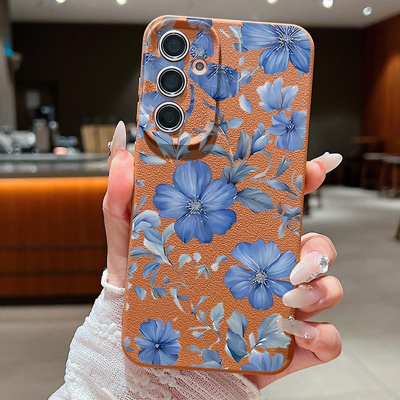 

Чехол с узором из бледно-голубых цветов для Samsung Galaxy S26 Ultra S25 Edge S24 Plus S23 S22 S21 FE S25 Ultra Роскошная текстура кожи Мягкая силиконовая накладка Samsung S21 FE коричневый
