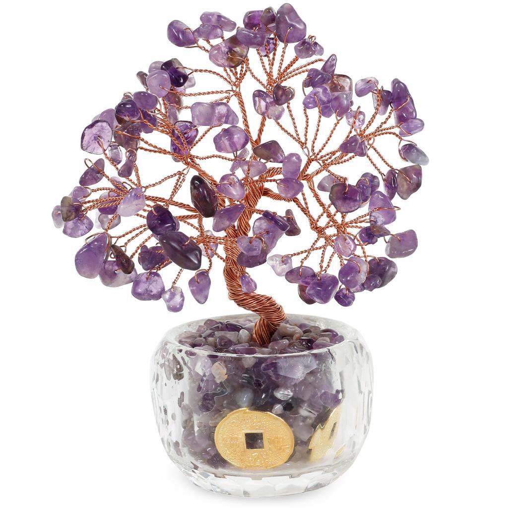 1 Pc Natural Crystal Tree Handmade Tree Copper Wire Life Small Bowl Flowerpot Base Quartz Plant Decor for Living Room Home Decor