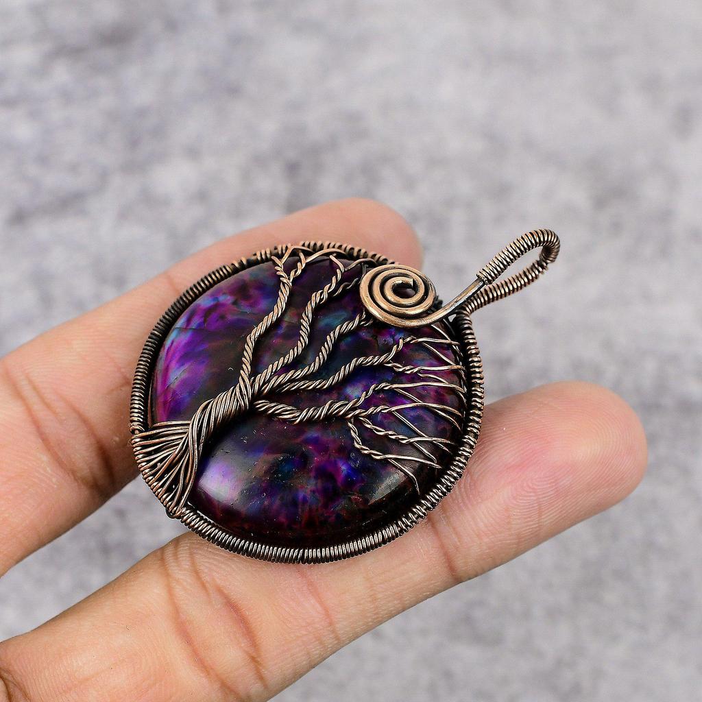 Tree Of Life Multi Flash Labradorite Handmade Pendant, Natural Gemstone Jewelry, 999 Copper Wire Wrapped Pendant Jewelry, For Gift