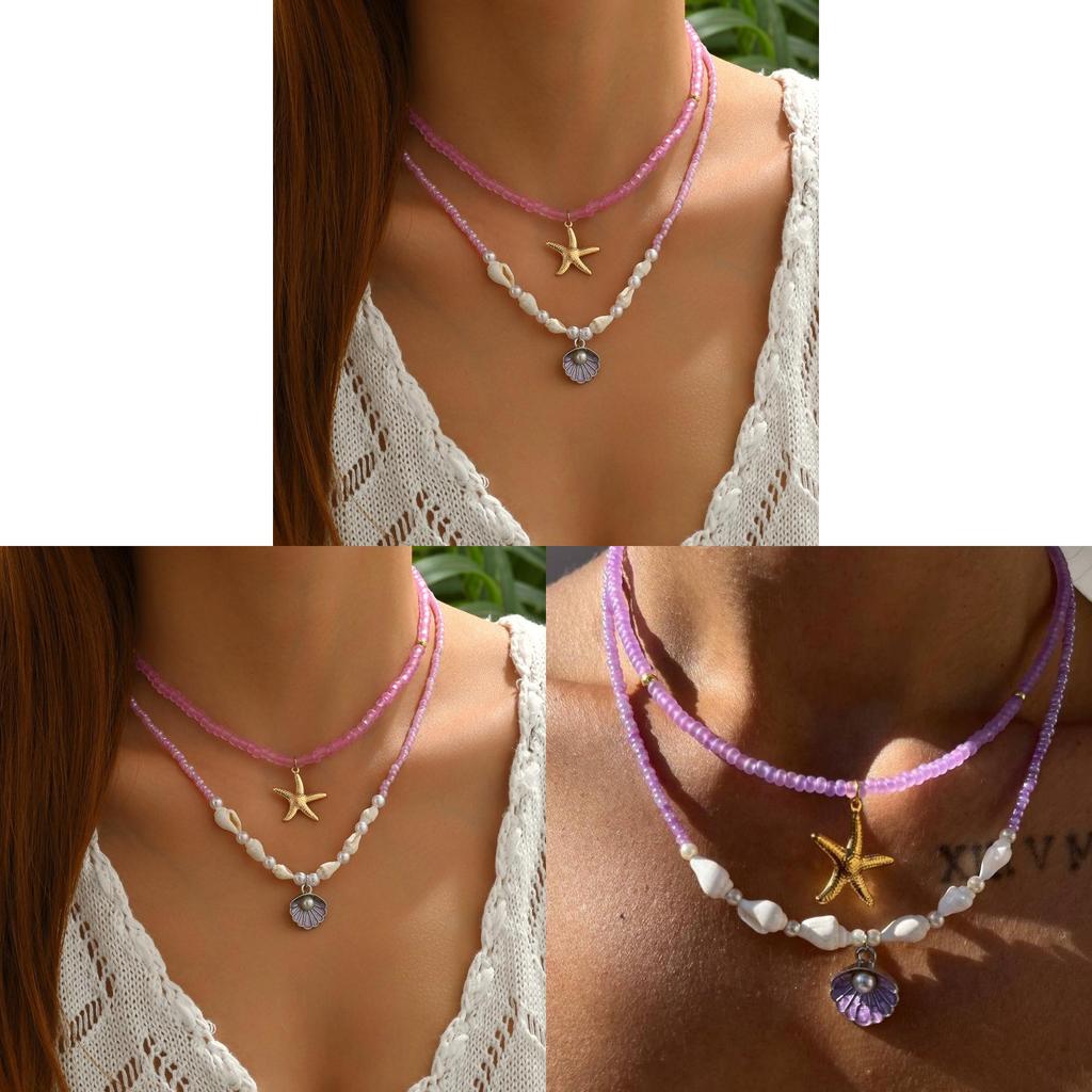 Style Shell Necklace With Layered Geometric Design For Women