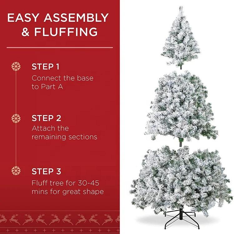 Flocked Christmas Tree PVC Artificial Pine with Realistic Snow Effect White Snow Covered Xmas Tree for Shop Window Display
