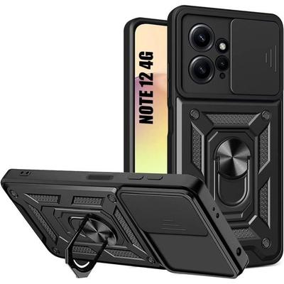 Protective Case - E.F.CONNECTION - For Xiaomi Redmi Note 12 - Rigid Shockproof - 360° Kickstand - Black