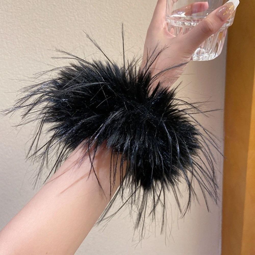 

Korean Style Feather Hair Rope Adjustable Cuff Bracelet Trendy Furry Scrunchies for Women