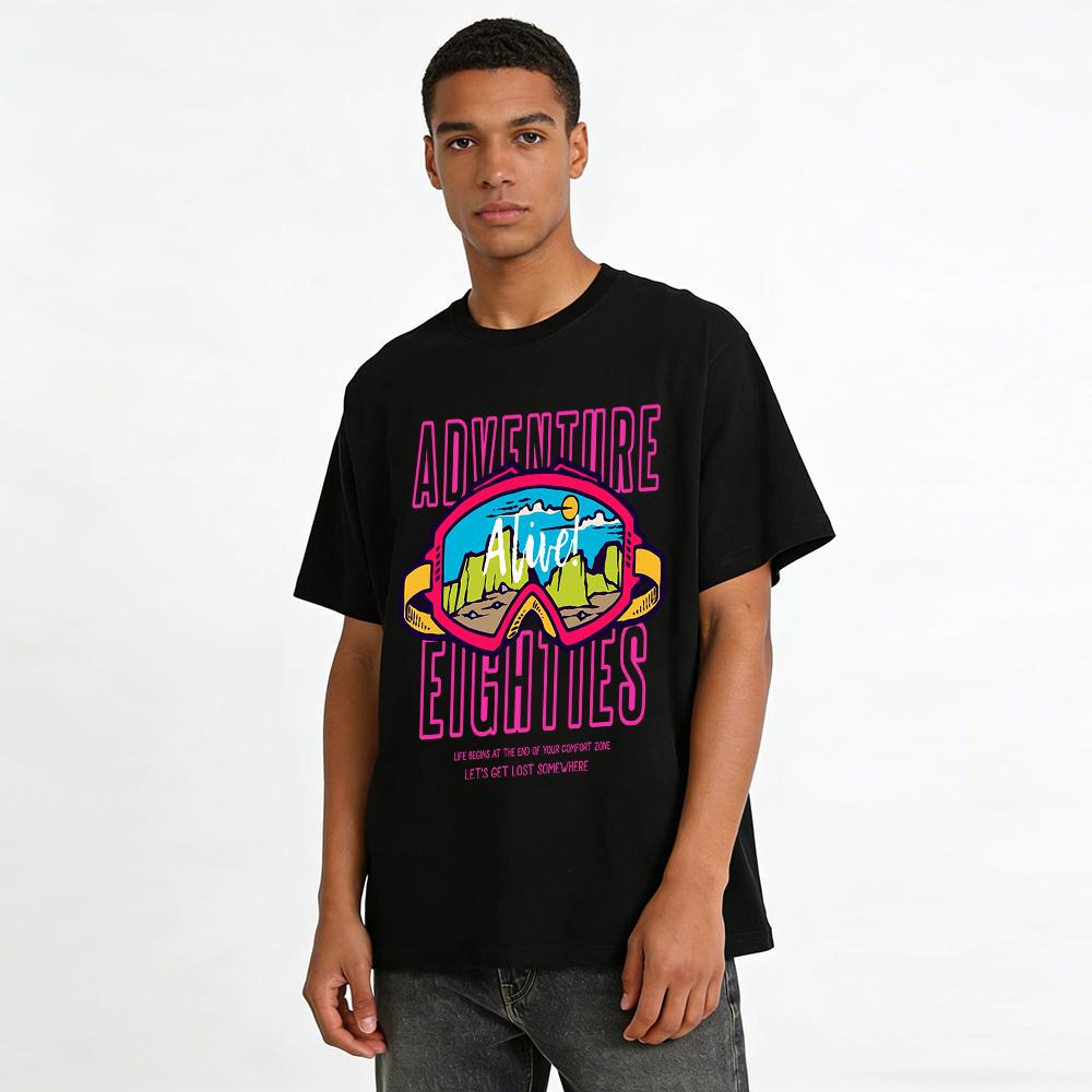 Vintage 80s Adventure Sunglasses Print Tee For Outdoor Explorers Pure cotton T-shirt