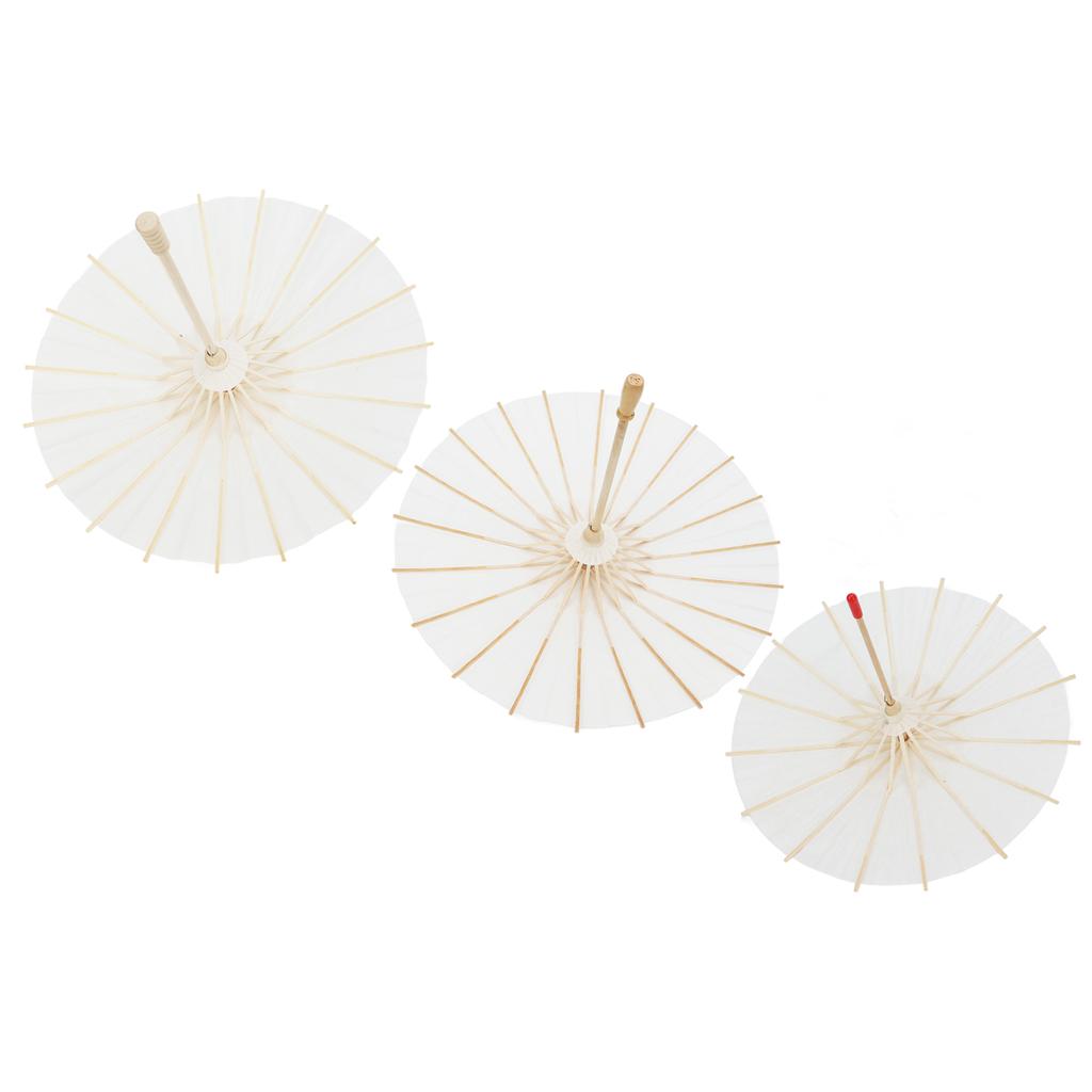 3PCS Blank Paper Umbrella 20cm 30cm 40cm DIY Hand Painted Chinese Umbrella with Log Handle for Photography Props Role