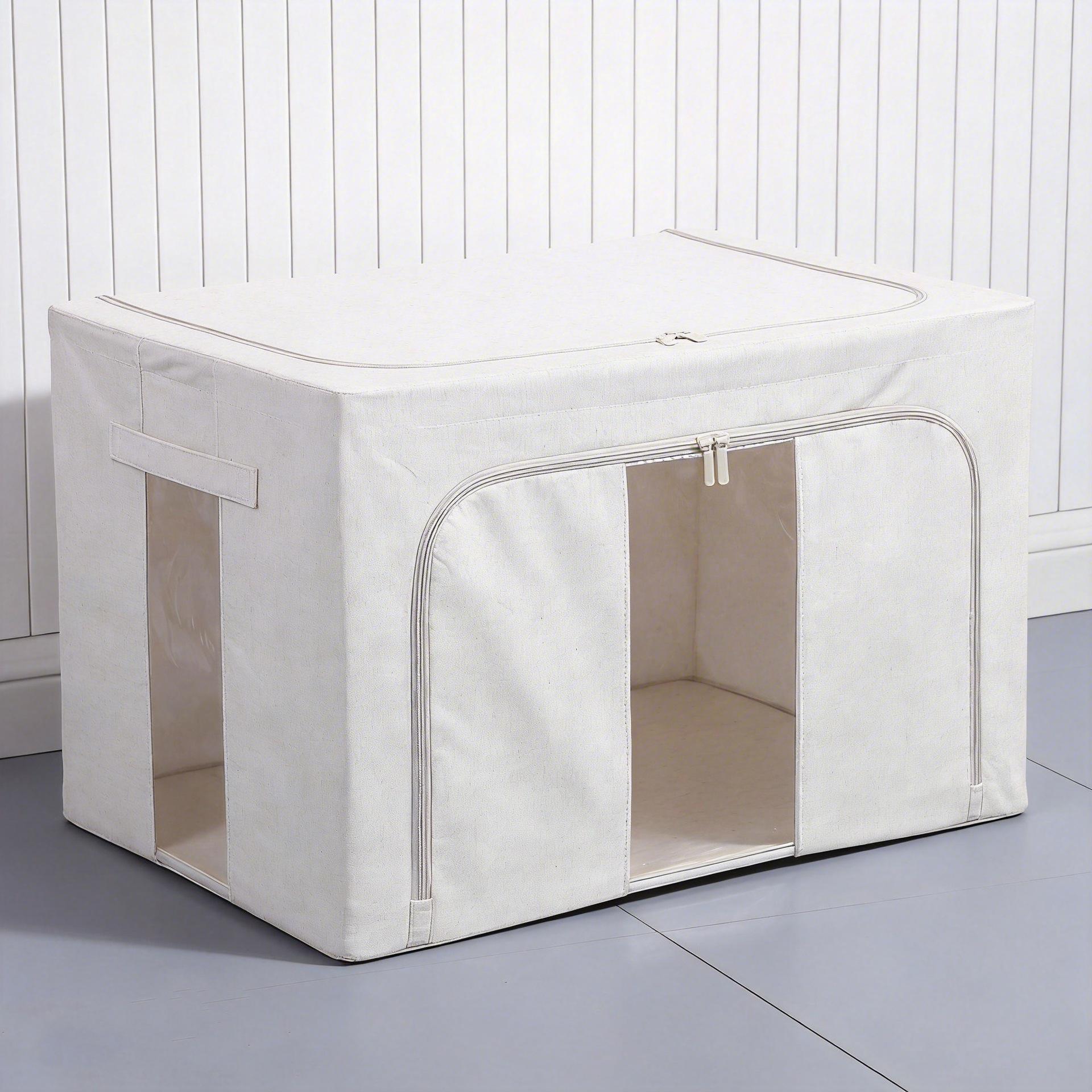 Japanese-Style Thick Cotton & Linen Waterproof Storage Box for Clothes & Quilts 66L/50*40*33cm