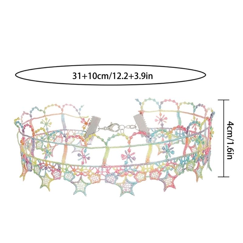 Elegant Lace Collar Necklace with Colorful Hollowed Out Pattern Stylish Lace Choker Jewelry for Women Teens Ladies