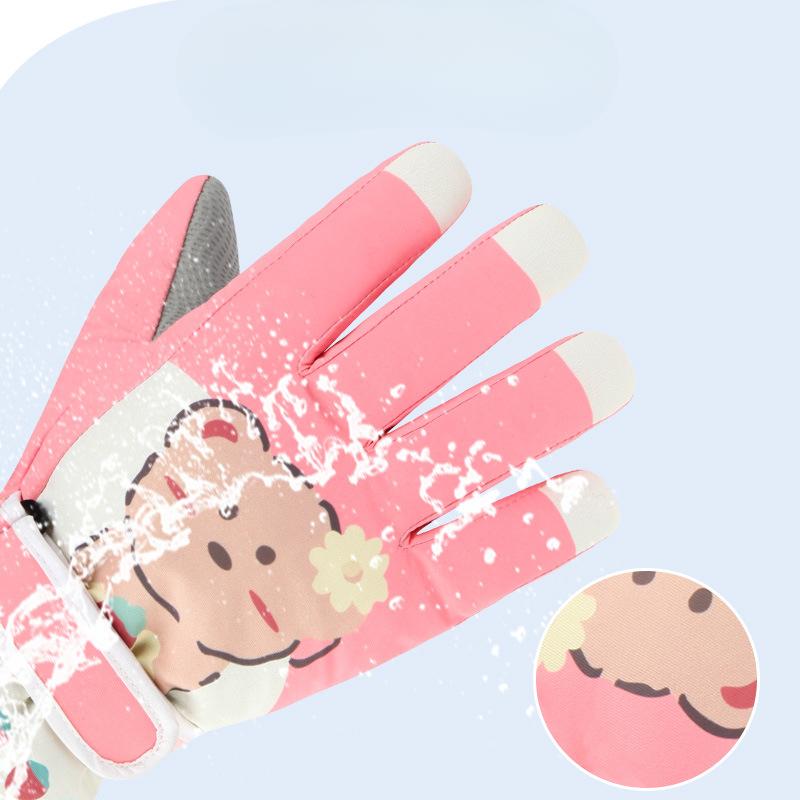 Winter Five Finger Girls' Ski Gloves  Primary School Students' Cycling Cartoon Warm Touch Screen Anti Drop Snow Cotton Gloves