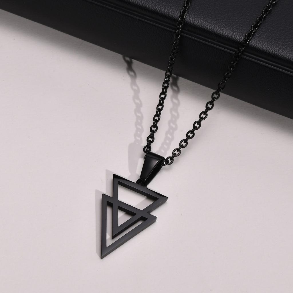 Men's Stainless Steel Hollow Double Triangle Necklaces,Waterproof Metal Geometric Pendant Collar with O Chain
