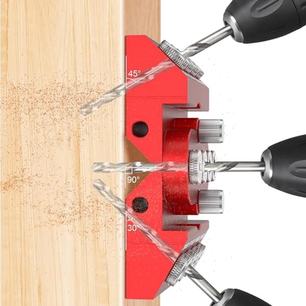 Aluminum Alloy Self Centering Dowel Jig W/ Positioning Rod, for Flat Round Corner Drilling Cable Railing & Woodworking Project