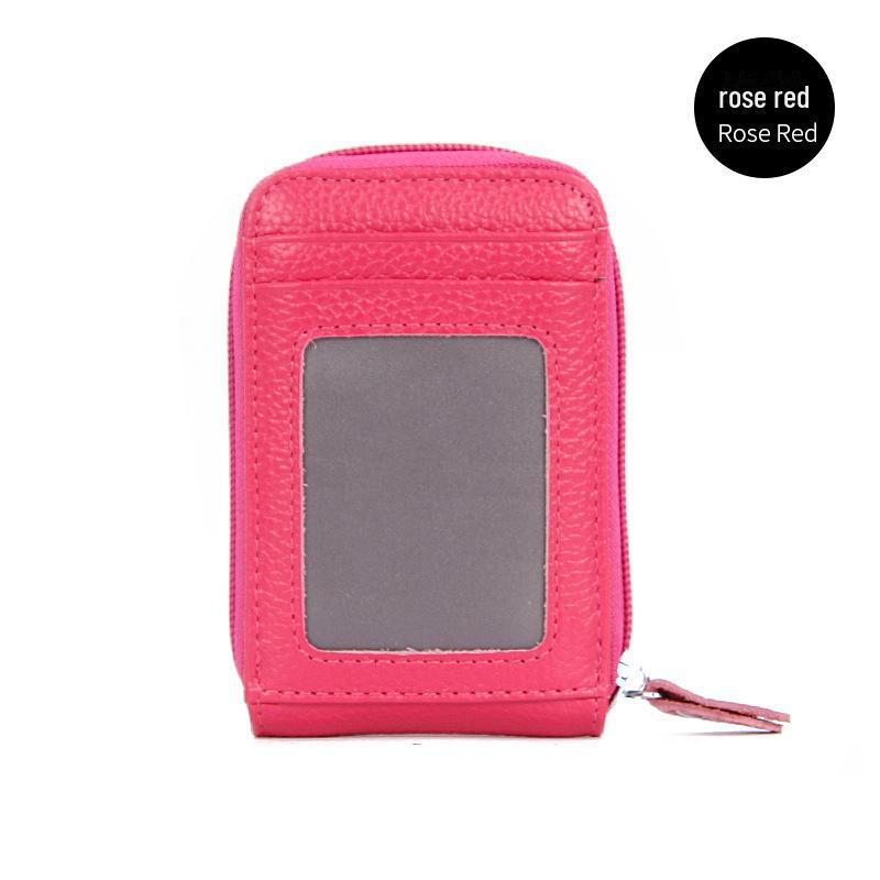 Soporte para tarjetas RFID antirrobo de piel de vaca coreano con ventana transparente y múltiples ranuras