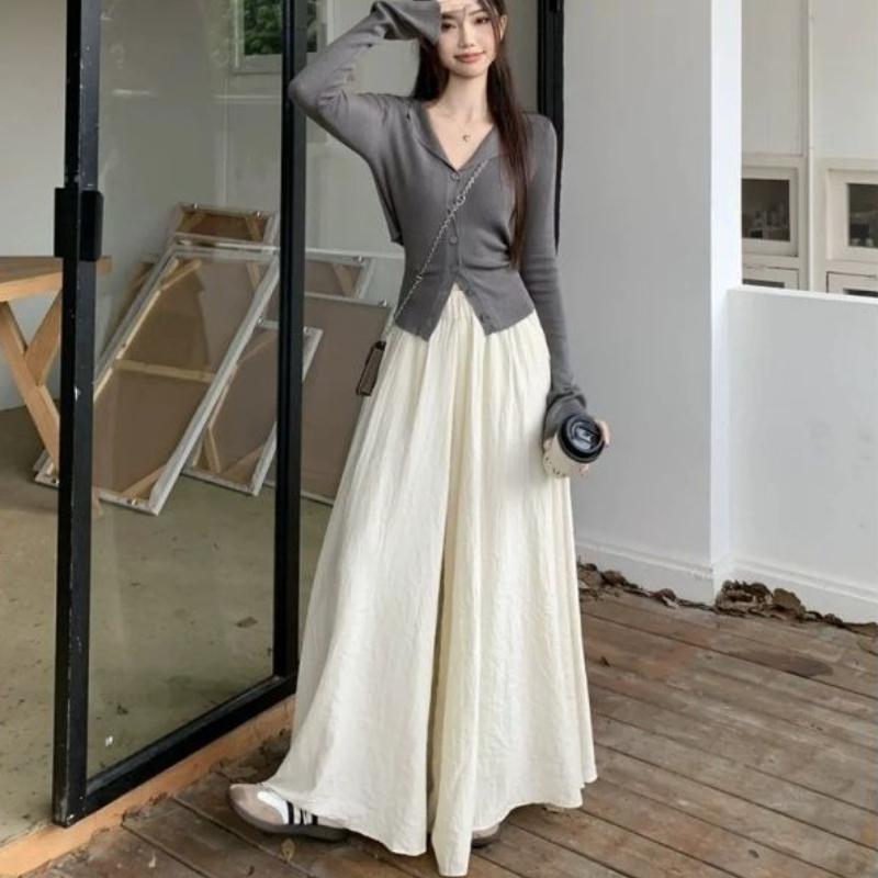 Pantaloni Larghi in Chiffon Leggeri a Doppio Strato Estivi da Donna a Vita Alta con Drappeggio Culotte Eleganti a Linea A Pantaloni Larghi