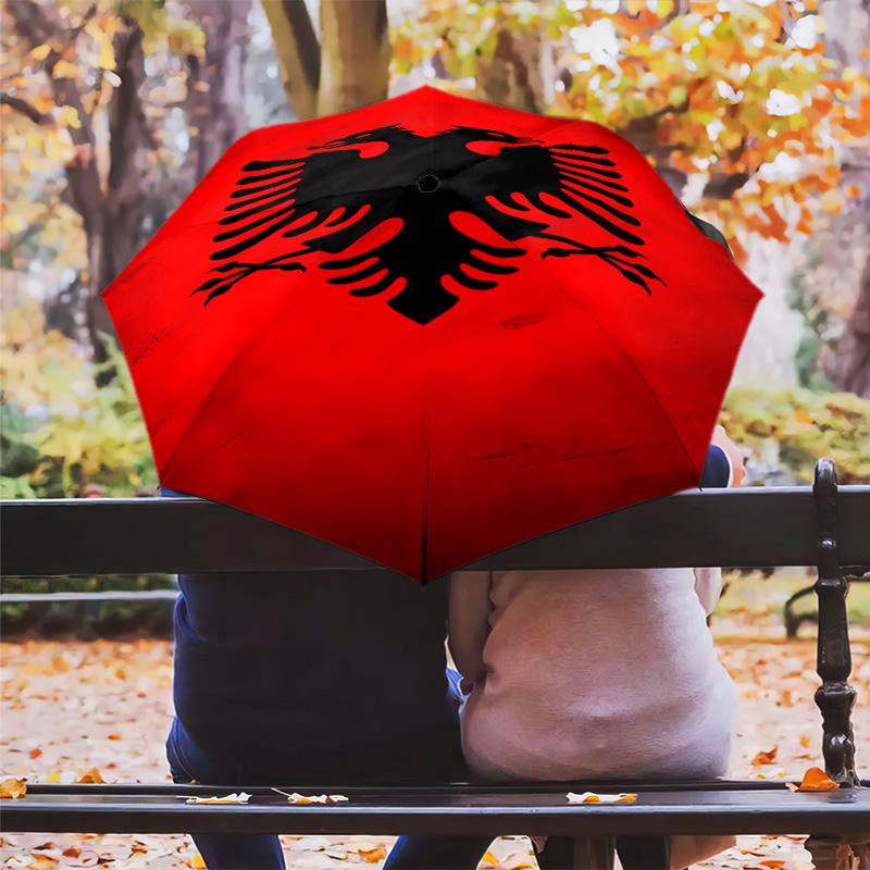 1 PC Automatic Folding Umbrella - Republic Albania Pattern Portable Foldable Design With 8 Ribs Christmas Birthday Gifts