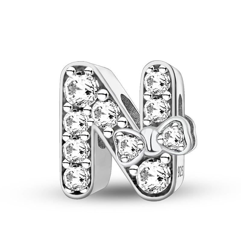 Copper Butterfly Knot Letter Series Zircon Charms Bead Fit Original Pan Bracelet Bangle Diy Jewelry For Women Gift